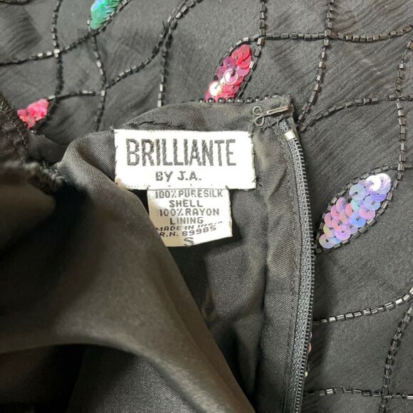 Vintage 90s Size Small Black Multicolor Sequin Cocktail Dress Silk Evening Party - Picture 7 of 7